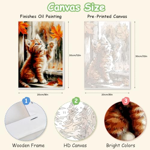 Spandrel Framed Paint by Numbers Cat Kit for Adult, Autumn Adult Paint by Number Kits on Canvas, DIY Acrylic Oil Easy Halloween Painting by Numbers Fall for Home Wall Decor, 8x12in - color: H-22