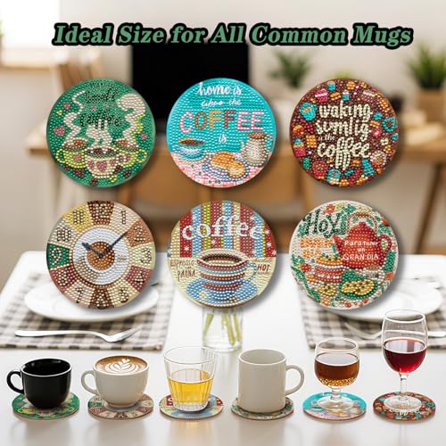 Zynlio Coffee Diamond Paintings Coasters Kits Set with Holder,Diamond Art, DIY Diamond Crafts Coasters for Adults, Diamond Art Painting Kits for Women, Beginners, Diamond Craft Supplies - color: coffee