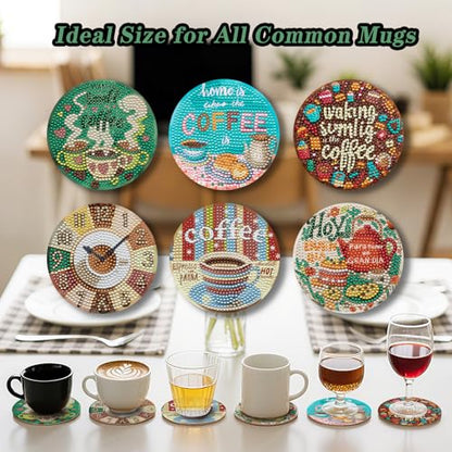 Zynlio Coffee Diamond Paintings Coasters Kits Set with Holder,Diamond Art, DIY Diamond Crafts Coasters for Adults, Diamond Art Painting Kits for Women, Beginners, Diamond Craft Supplies - color: coffee