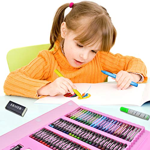 Sunnyglade 185 Pieces Double Sided Trifold Easel Art Set Art Supplies Pink - color: Pink