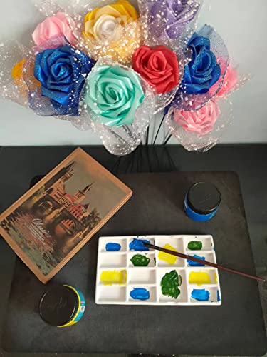 LSXYOS 8 Inch Porcelain Watercolor Palette, 14 Wells Ceramic Artist Paint Palette, Glazed, Ceramic Mixing Tray for Painters, Gouache Painting - color: 14 Wells Yx