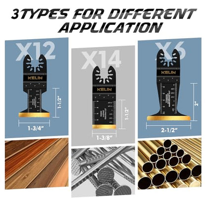 KELIN 32pcs Titanium Oscillating Tool Blades, Universal Multitool Blades | Oscillating Saw Blade for Hard Wood, Metal,Nails, Laminate Flooring, Multi Tool Blades Kits Fit Dewalt Bosch Milwaukee Ryobi - size: 32 PCS