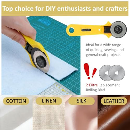 30 Pcs Rotary Cutter Set - 45mm Rotary Cutter Kit with A3 Cutting Mat, Fabric Scissors 3 Replacement Blades, 2 Quilting Rulers, Sewing Clips - Perfect for Fabric Cutting, Patchwork,Quilting,Sewing