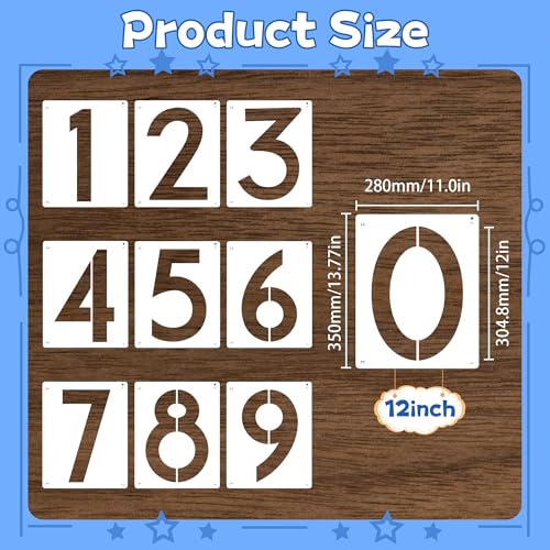10PCS Number Stencils,12 Inch Plastic Number Stencils Paint Templates - size: 12 Inch