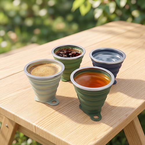ME.FAN Silicone Collapsible Travel Cup - Silicone Folding Camping Cup with Lids - Expandable Drinking Cup Set - Portable, Graduated [9.22oz] - color: 4 Pack-Desert Sage