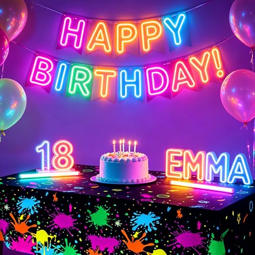 4 Pack Neon Table Cloths, 108 x 54 Inch Glow Party Table Covers Disposable Table Cover Graffiti Paint Glow Table Cloths for Halloween Birthday Black Light Neon Party Decorations - size: 4 PCS