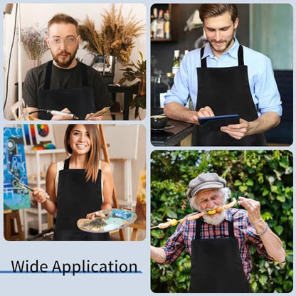 8/12/24 Pack Plain Bib Aprons Bulk, Black Commercial Apron with 2 Pockets, Unisex Apron for Adults Painting BBQ - color: 12 Pack