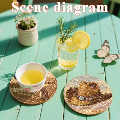 DOTSOPS 8 Pcs Cowboy Diamond Painting Coasters with Holder for Beginners - color: Ecowboy