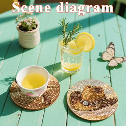 DOTSOPS 8 Pcs Cowboy Diamond Painting Coasters with Holder for Beginners - color: Ecowboy