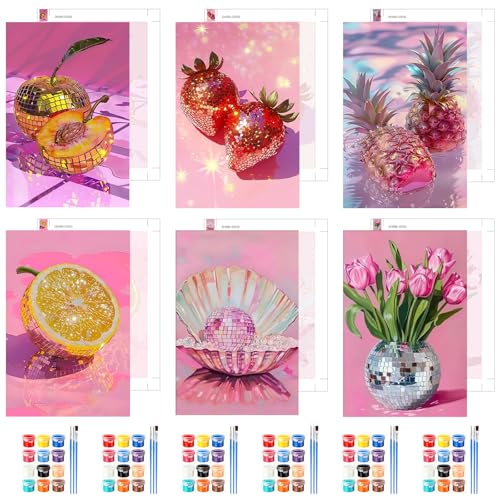 GHHKUD 6 Pack Disco Theme Paint by Numbers Kits for Adults, DIY Retro Pink Painting by Numbers for Adults, Easy Painting on Canvas Arts Gifts for Home Decor 20x30cm - color: Disco Theme