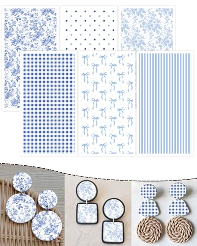 Puocaon Blue Clay Transfer Paper - 18 Sheets Chinoiserie Assorted Design Transfer Paper for Polymer Clay Earrings Jewelry Bow - color: blue