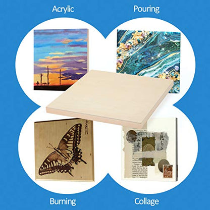 4 Pack 12x12’’ Unfinished Birch Wood Panels Kit for Painting | Studio 3/4’’ Deep Wooden Canvas, Cradle Boards for Acrylic Pouring, Art, Crafts, Epoxy Resin, Laser Engraving Cutting - size: 12'' x 12'' Studio