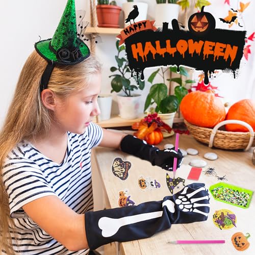 Labeol Diamond Art Kits for Kids Boys and Girls Ages 6-8-10-12 Easy to DIY Creative Diamond Art Sticker Craft by Numbers Kits for Kids and Adult Beginners (Halloween) - style: halloween
