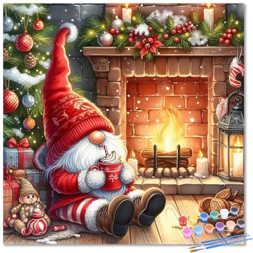 Christmas Paint by Number Kits for Adults, Paint by Numbers Kit for Adults | Gnome Paint by Number Kits for Adults 16x20 Inch, Acrylic Paint, DIY Crafts for Adults, Gifts or Home Wall Decor, Frameless - color: Gnome 2