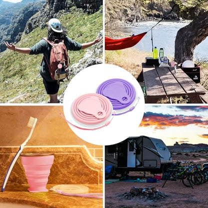Litoexpe 2 Pack Silica gel Collapsible Travel Cup 270ml, Pink & Purple | with Lids, Portable Folding Camping Cup, for Camping and Travel - color: Pink & Purple