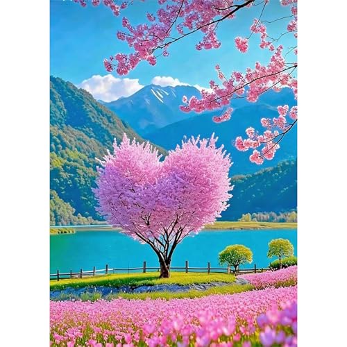 5D Diamond Art Kits for Adults, Heart Cherry Blossom Tree DIY Diamond Painting Kits for Beginner, Floral Diamond Dots Full Drill Crafts for Gem Art for Home Wall Decor 11.8X15.7inch - color: Cherry Blossom Tree