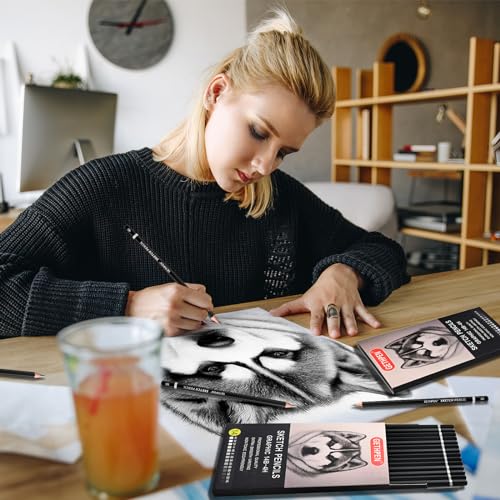 GETHPEN Drawing Sketching Pencil Set, 14 Pieces Graphite Pencils(14B - 4H) | 14Pcs Graphite Drawing Pencil Set, 14B to 4H Hardness, Sketch Shading Supplies for Beginners and Professional Artists