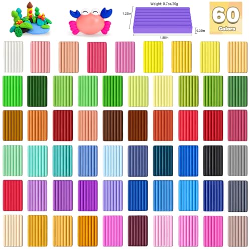 Ixiaoyoo 60 Colors Polymer Clay, Oven Bake DIY Modeling Clay for Kids | Easy to Shape, Non-Sticky, Model Clay Toys with Sculpting Tools, Art Supply for School Project, Home Decor, Gift for Artists - color: 60 Colors