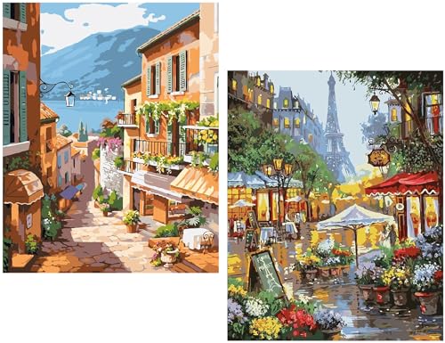QUITEDEW 2 Pack Paint by Number for Adults, Scenery Paint by Numbers,Landscape Paint by Numbers for Adults Suitable for Home Wall Decoration 16x20 Inch. - color: C2-scenery