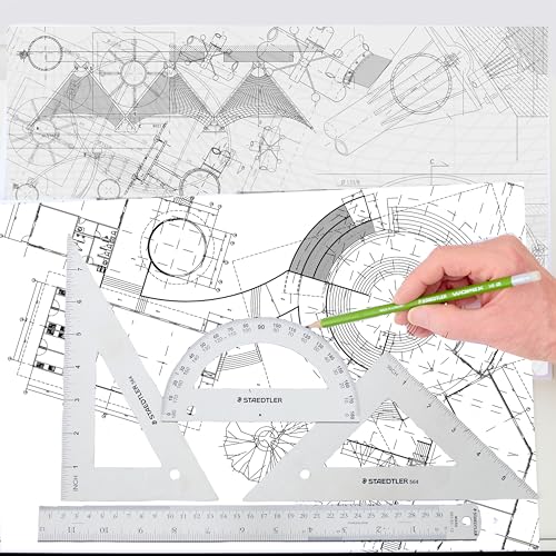 STAEDTLER Stainless Steel Math Set - With 12in Ruler, 2 Triangle Set Squares (45/90° & 30/60°), 6in Protractor - Precision Drawing & Drafting