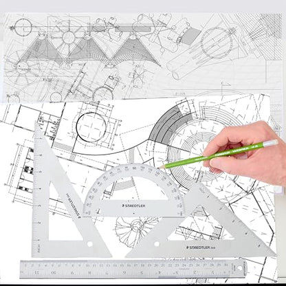 STAEDTLER Stainless Steel Math Set - With 12in Ruler, 2 Triangle Set Squares (45/90° & 30/60°), 6in Protractor - Precision Drawing & Drafting