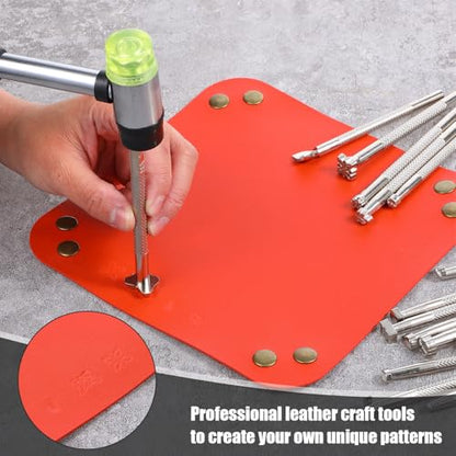 21 PCS Leather Stamping Tools, Leather Stamping Kit with Rubber Hammer, 20 Different Special Shape Stamp Set Carving Tools Stamps for Working