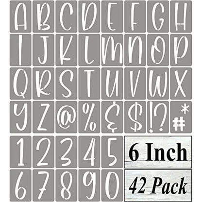6 Inch Alphabet Letter Stencils for Painting - 42 Pack Letter and Number Stencil Templates with Signs for Painting on Wood, Reusable Letters and Numbers Stencils for Chalkboard Wood Signs & Wall Art - size: 6 Inch