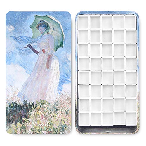 qianshan 40Pcs Empty Half Pans Watercolor Tin Palette with Magnetic Stripe | Travel Tin Palette Case,Portable Artist Paints Half Pan Kits,DIY Watercolor Oils Acrylics Painting Drawing Monet - color: Monet