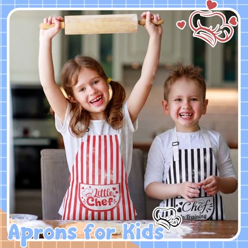 3 Pack Kids Apron for Cooking Adjustable Kids Chef Aprons | Kitchen Funny Aprons with Pockets for Boys Girls Toddler Painting Baking Artist Apron - color: Black,red,blue
