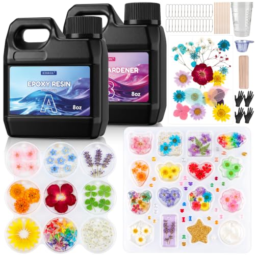 KISREL Epoxy Resin Kit for Beginners, Resin Kit with Molds, 16OZ Keychain Mold Resin Kit with Hole, 25-Cavity Clear Epoxy Resin with Silicone Earring Molds Ideal for Making Keychains, Craft Works - size: 16oz Key Chain Kit