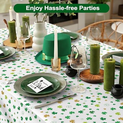 Kochorie 2 Packs St. Patrick’s Day Plastic Shamrock Tablecloth 54" x 108" Waterproof Clover Table Cover for St. Patrick’s Day Party Disposable Table Cloth for Indoor Outdoor Decorations - style: St. Patrick’s Day