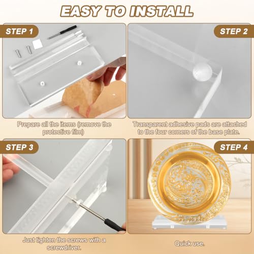 Acrylic Plate Stand with 2 Wooden Clips, Tabletop Art Display Stand, Clear Picture Stand for Book, Plate, Picture, Frame(COLOR:Clear)