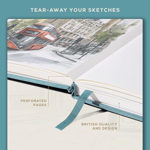 Beechmore Books A4 8.5x11 Mixed Media Sketchbook 160 GSM/98LB with Gift Box - color: Arctic Teal, size: A4 - 8.5" x 11.5" Large