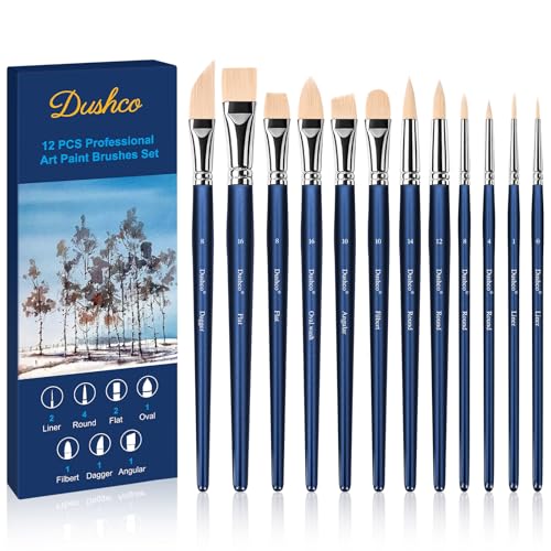 Watercolor Brushes Professional, Artist Paint Brushes Set, 12 Pieces | Wooden Handle, Synthetic Bristles, Multiple Brush Shapes, Water Color Brushes for Gouache Oil Watercolor Painting - color: Royal Blue