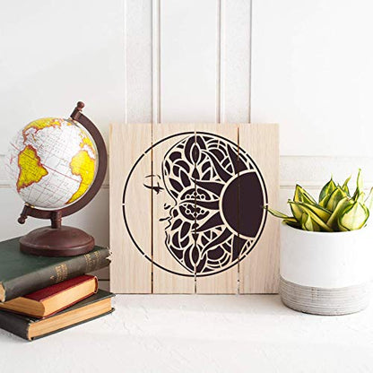 Mandala Sun and Moon Stencil - Sun & Moon Mandala Templates, Boho Stencils - size: 6"x6"