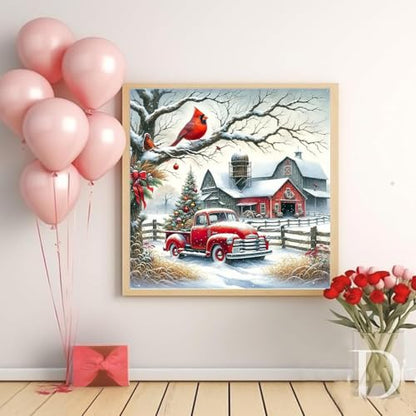 KTHOFCY 5D DIY Winter Landscape Diamond Painting Kits for Adults,Christmas Truck Full Drill Embroidery Cross Stitch Crystal Rhinestone Paintings Pictures Arts Wall Decor Painting Dots Kits 14X14 inch