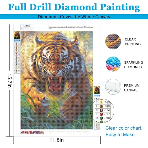 LELEMON Diamond Painting Kits,Tiger Diamond Art for Adults | Animal 5d Diamond Painting Kits for Adults,Diamond Art Kits with Diamond Painting Accessories for Home Wall Decor 12 x 16inch - color: Tiger