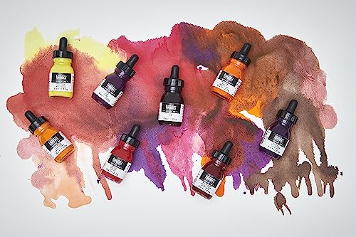 Liquitex Professional Acrylic Ink, 1-oz (30ml), Essential Color Set, Set of 6 | Ultra Fluid Acrylic, Highly Pigmented, Dye-Free, Non-Fading, Satin Finish, Permanent When Dry, Lightfast - color: Essential - Set of 6