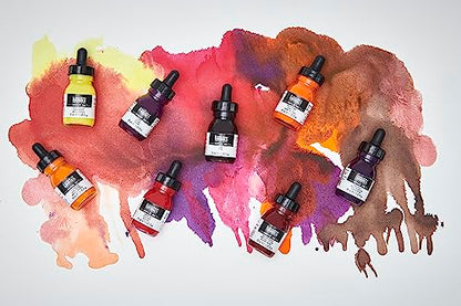 Liquitex Professional Acrylic Ink, 1-oz (30ml), Essential Color Set, Set of 6 | Ultra Fluid Acrylic, Highly Pigmented, Dye-Free, Non-Fading, Satin Finish, Permanent When Dry, Lightfast - color: Essential - Set of 6