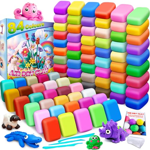 Air Dry Clay, 84 Colors Modeling Magic Clay for Kids | Includes Tools, Soft & Ultra Light, Ages 3-8+ Years, Boys & Girls - color: 84 Colors