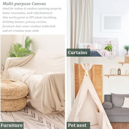 King Origin Canvas Drop Cloth, 9 x 12 Feet Canvas Tarp | Washable and Reusable Cotton Paint Tarp, Drop Cloths for Painting, Curtains, Furniture and Floor Protection