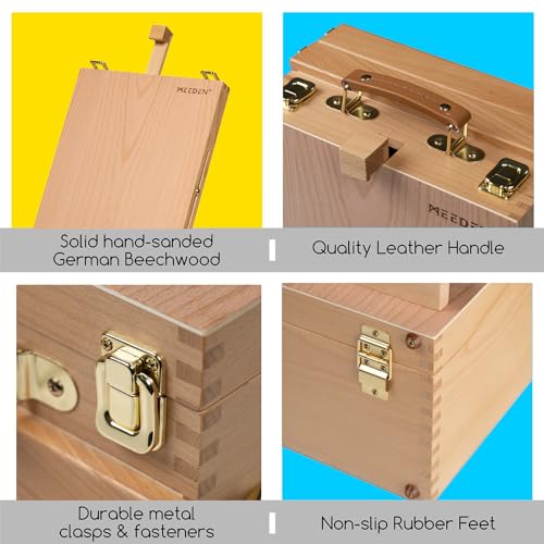 MEEDEN Large Tabletop Easel Sketchbox, Adjustable Solid Beech Wood Desktop Easel Box, Travel Easel for Artists, Table Top easels for Painting, Wooden Art Storage Box for Artist, Adults & Beginners