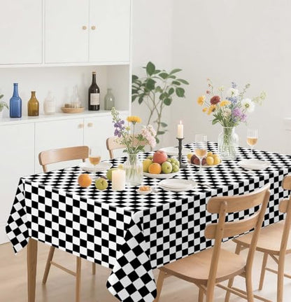HEIPINIUYE 2 Pack Checkered Tablecloth Disposable 54 x 108 Inch Black and White Checkered Flag Plastic Table Cloth Disposable Rectangle Table Cover for Party Birthday Race Car Tablecloths - color: Checkered Tablecloth, size: 2 Pack