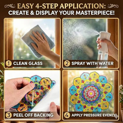 Hula Home Stained Glass Mandala Art Kit - DIY Window Clings with Markers, 10 Suncatchers - Perfect Hobby for Adults, Kids, Teens & Seniors - Ideal Gift for Beginners, Women & Elderly - size: Stained Glass Style - New Markers