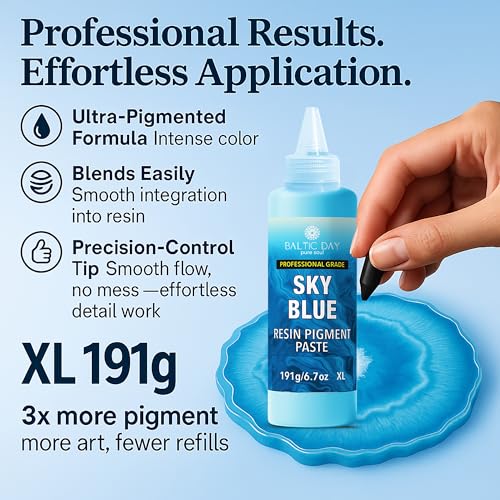 BALTIC DAY Sky Blue Epoxy Resin Pigment Paste XL (191g/6.7oz) – Opaque Epoxy Dye & High Concentration Coloring Paste, Mica Powder Alternative for Resin Art, Jewelry, Tumblers, River Tables & Crafts - color: Sky Blue XL