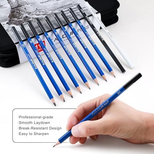 KALOUR 113PCS Drawing Set, Professional Sketching Kit with 3-Color Sketchbook,Graphite & Charcoal Pencils, Wooden Mannequin, Art Tools in Zipper Case, Art Supplies for Beginners & Artists Gift