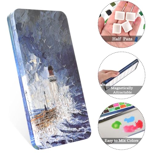 40 Empty Half Pans Watercolor Palette Tins Box with Magnetic Squares - color: Lighthouse, size: 40 Half Pans