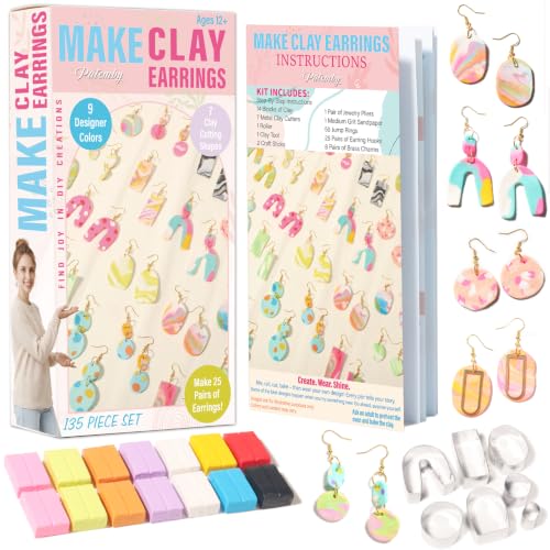 Patemby Clay Earring Jewelry Making Kit Art Crafts Set for Teen Girl Adult | Ages 12+ DIY Polymer Clay Earring Jewelry Craft Making Set, 135Pcs Make Your Own Earrings Supplies Fun Birthday Gift
