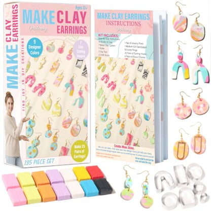 Patemby Clay Earring Jewelry Making Kit Art Crafts Set for Teen Girl Adult | Ages 12+ DIY Polymer Clay Earring Jewelry Craft Making Set, 135Pcs Make Your Own Earrings Supplies Fun Birthday Gift