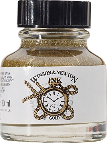 Winsor & Newton Drawing Ink, 30ml Bottle, Gold | Fast-drying, transparent & water-resistant; Outstanding Color Brilliance; Perfect for brush, dip pen, airbrush applications. - color: Gold, style: 30ml Bottle
